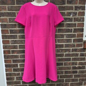 Ann Taylor Size 12 Hot Pink Short Sleeve Flare Mini Dress Poppy Business Casual